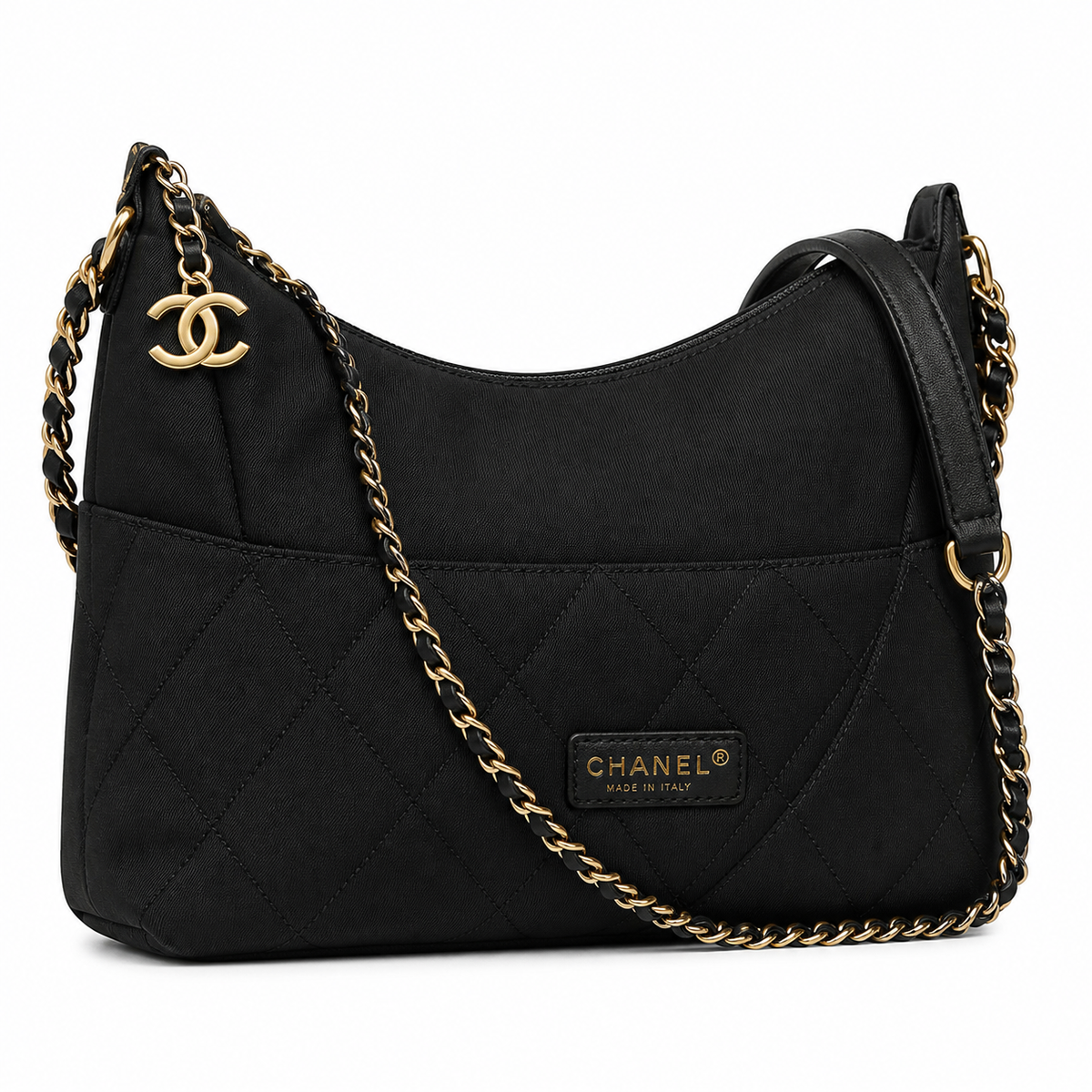 Chanel Vintage Quilted Black Leather Belt Bag Waist Bag CC Charm Double Zip Gold Chain Crossbody 34cm