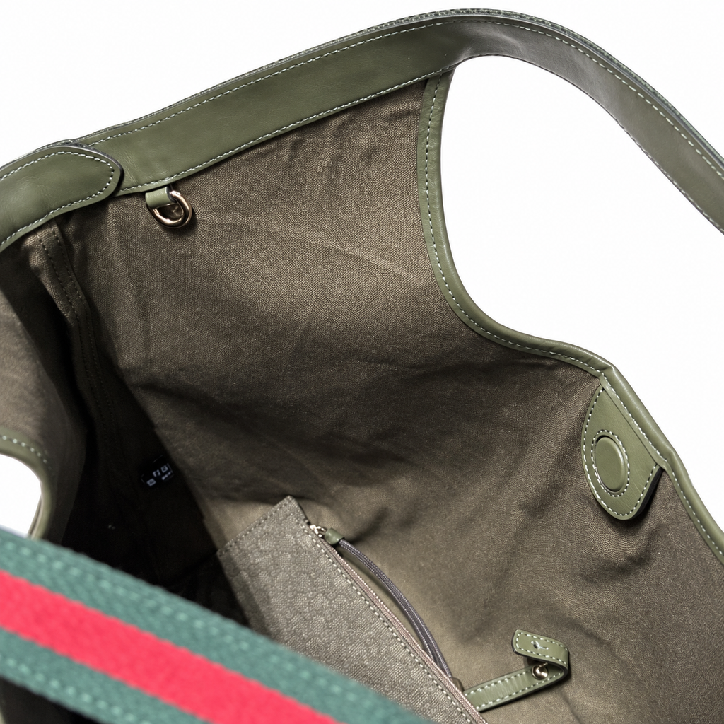 Gucci Ophidia GG Supreme Web Stripe Tote in Olive