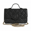 Chanel CC Filigree Quilted Caviar Leather Top Handle Crossbody Bag Black