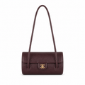 Chanel Vintage Cylinder Barrel Shoulder Bag Dark Brown Leather Gold CC Turn-Lock Slim Strap 22cm