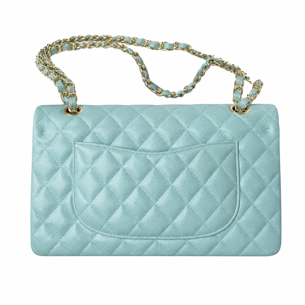 Chanel Classic Double Flap Bag Medium Mint Green Quilted Leather Gold CC Turn-Lock Chain 25.5cm