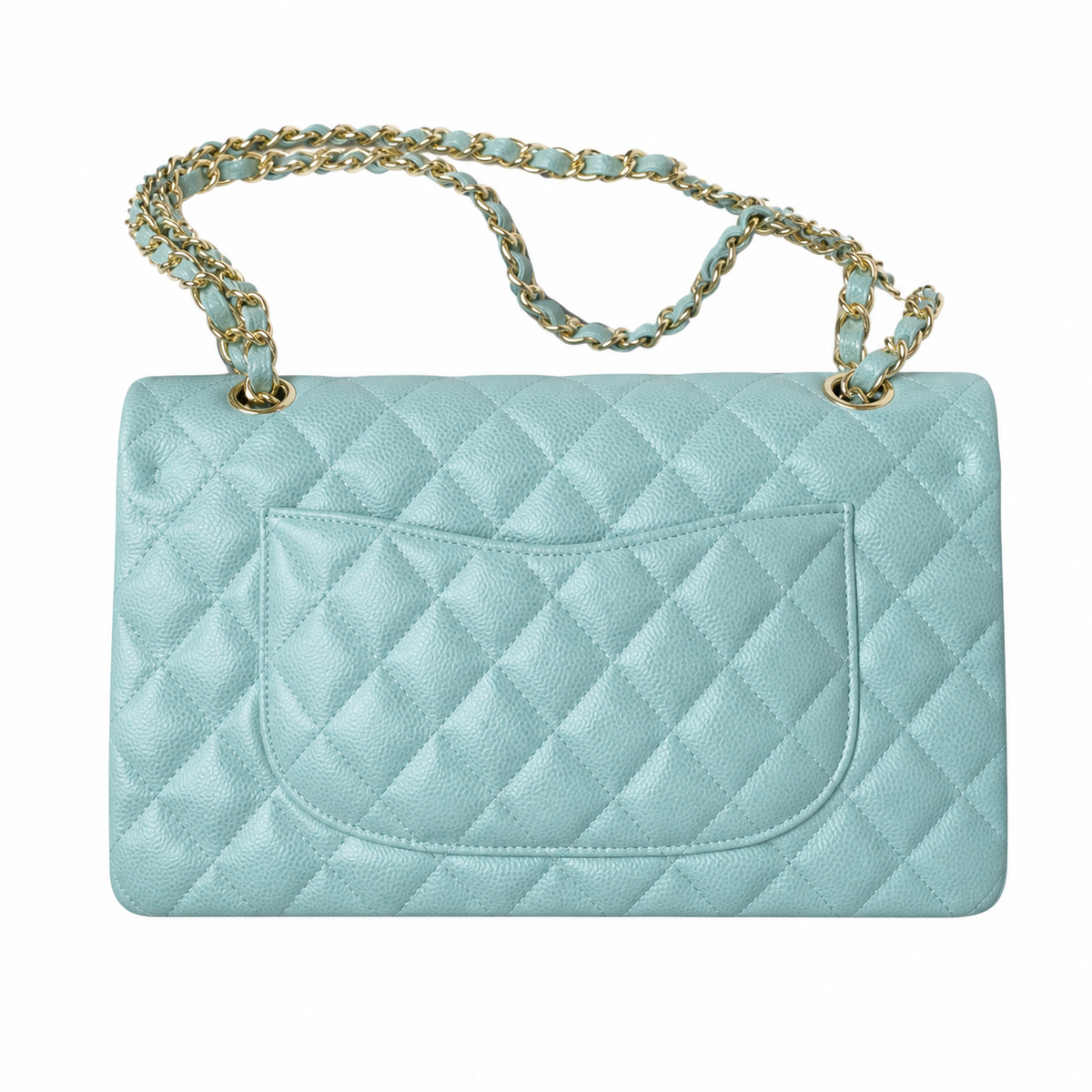 Chanel Classic Double Flap Bag Medium Mint Green Quilted Leather Gold CC Turn-Lock Chain 25.5cm