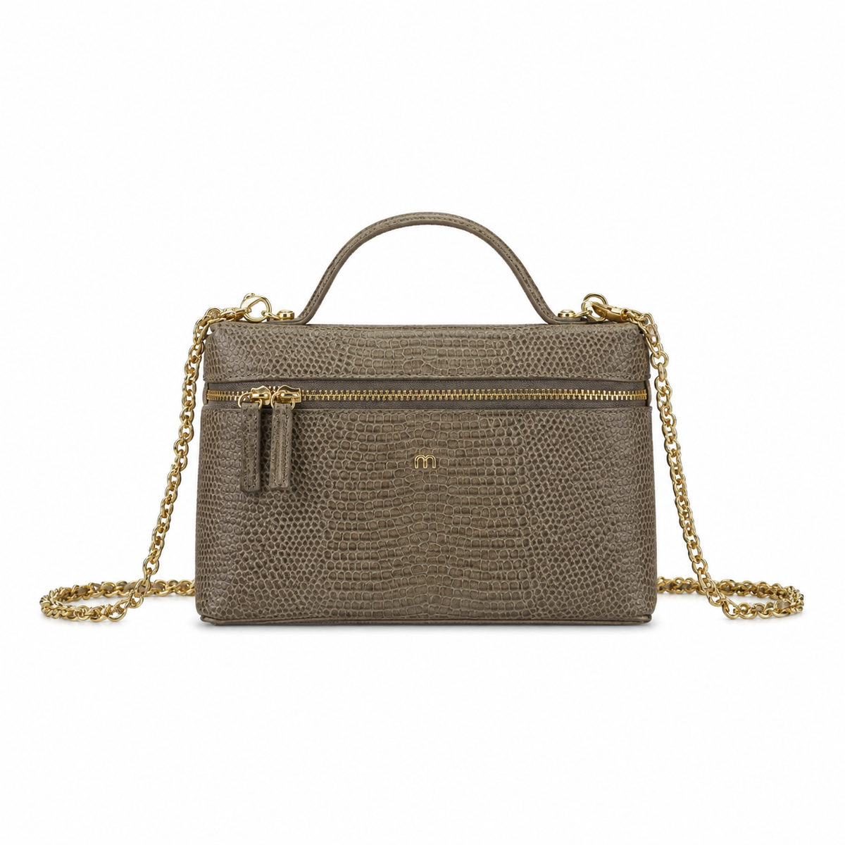 Chanel Olive Lizard-Embossed Leather Top Handle Crossbody Bag Gold Chain