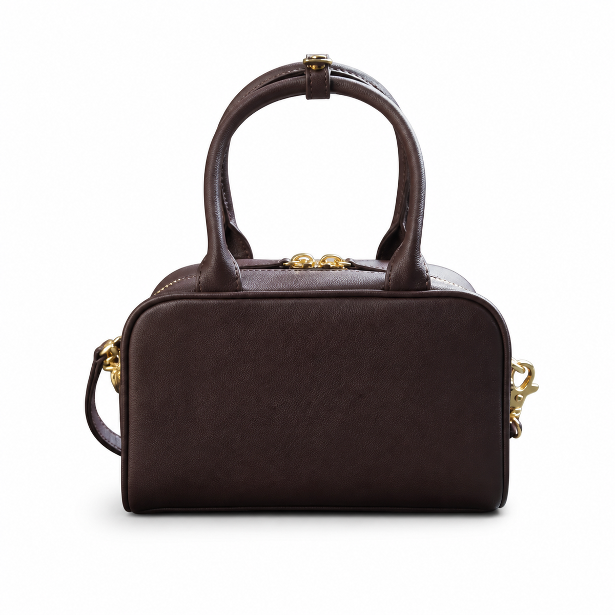 CHANEL Dark Brown Leather Mini Bowling Bag CC Gold Top Handle