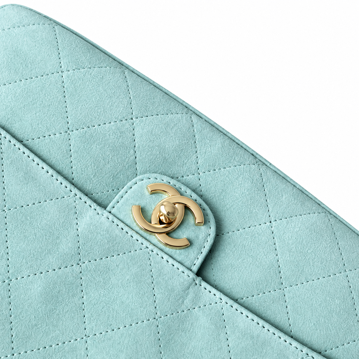 CHANEL Classic Double Flap Shoulder Bag – Mint Green Suede Aged Gold Hardware Jumbo 38.5×26×11cm