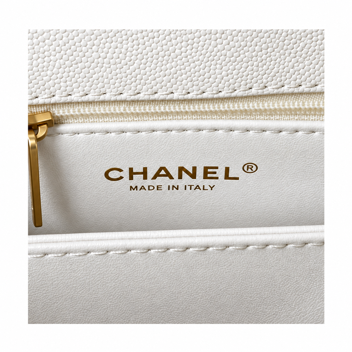 Chanel White Caviar Quilted Top Handle Crossbody Bag Antique Gold Hardware Chain Strap Base Studs 23cm