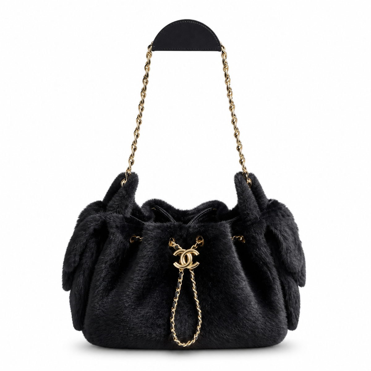 Chanel Black Faux Mink Fur Classic Flap Bag Gold CC Turn-Lock Chain