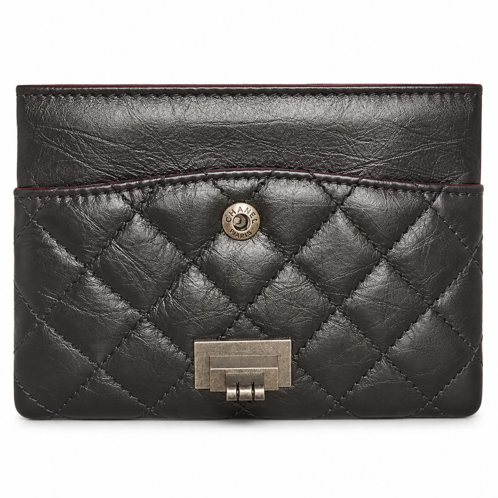 Chanel 2.55 Reissue 224 Mini Flap Bag Black Aged Calfskin Ruthenium Hardware 16cm