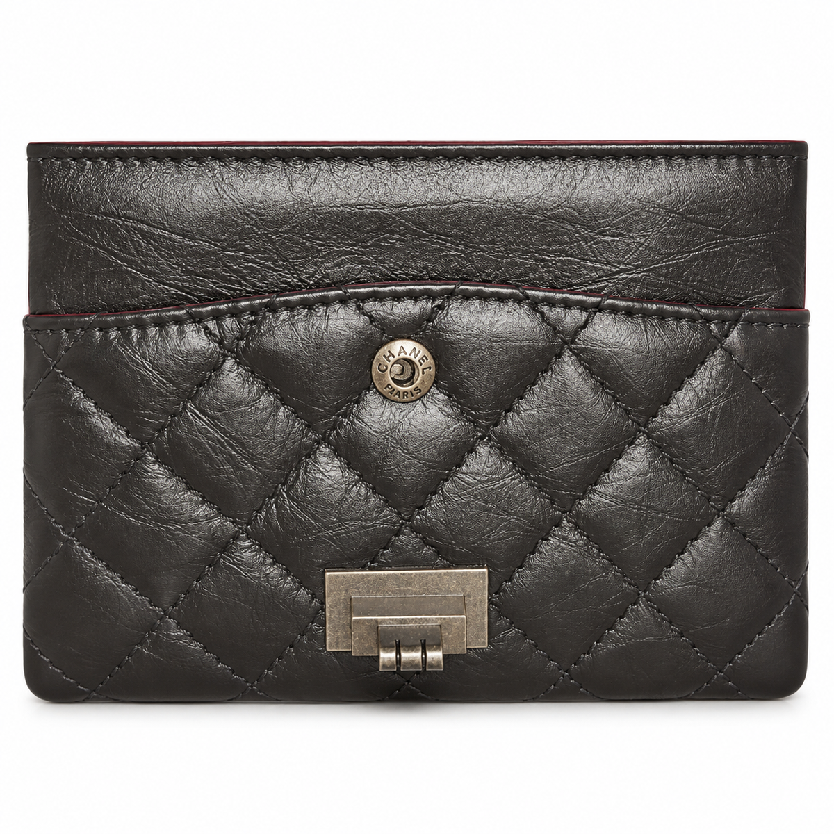Chanel 2.55 Reissue 224 Mini Flap Bag Black Aged Calfskin Ruthenium Hardware 16cm