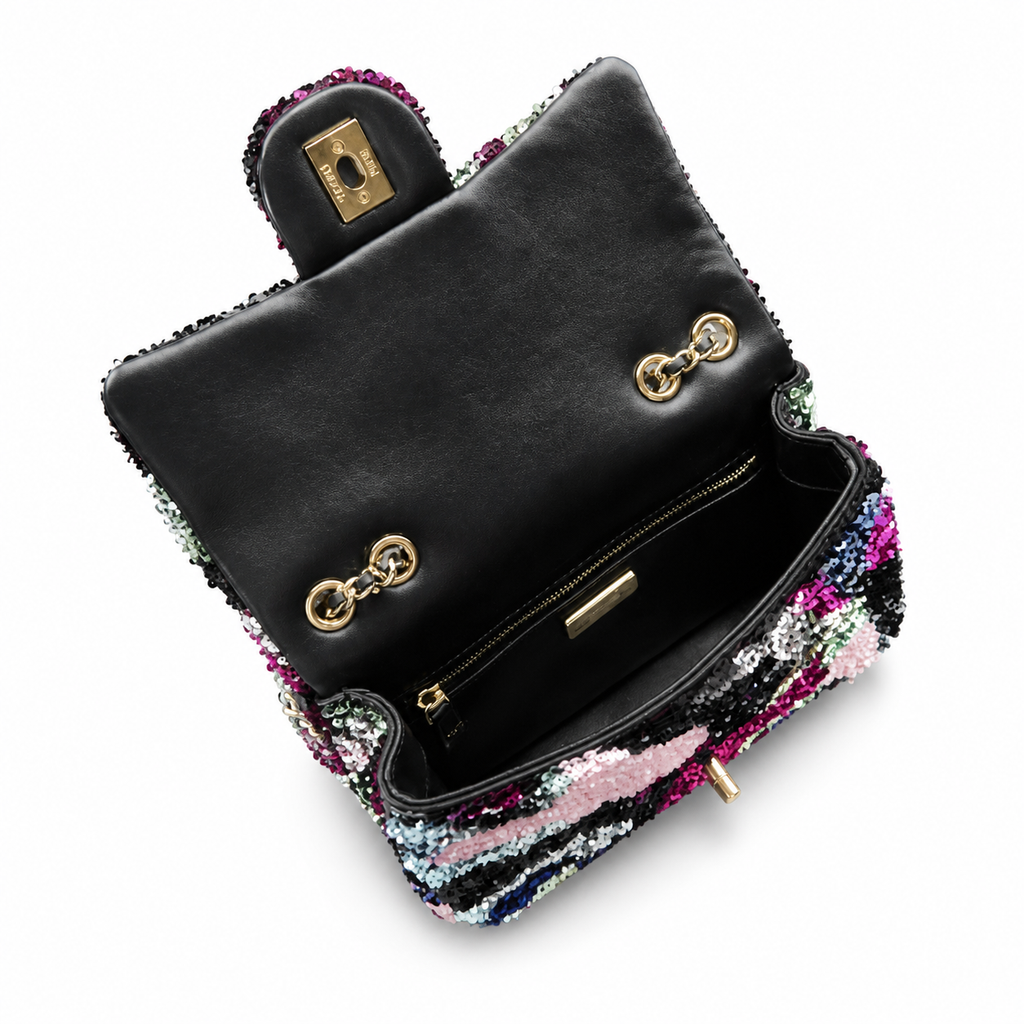 Chanel Sequin Flap Bag | Multicolor Fantasy Sequin Gold CC Hardware | 21cm