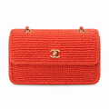 Chanel Orange Raffia Woven Classic Flap Shoulder Bag | Gold CC Turn-Lock | Chain Strap | 16×25.5×7cm