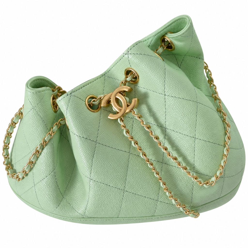 Chanel Mini Quilted Caviar Leather Backpack Mint Green Gold Hardware