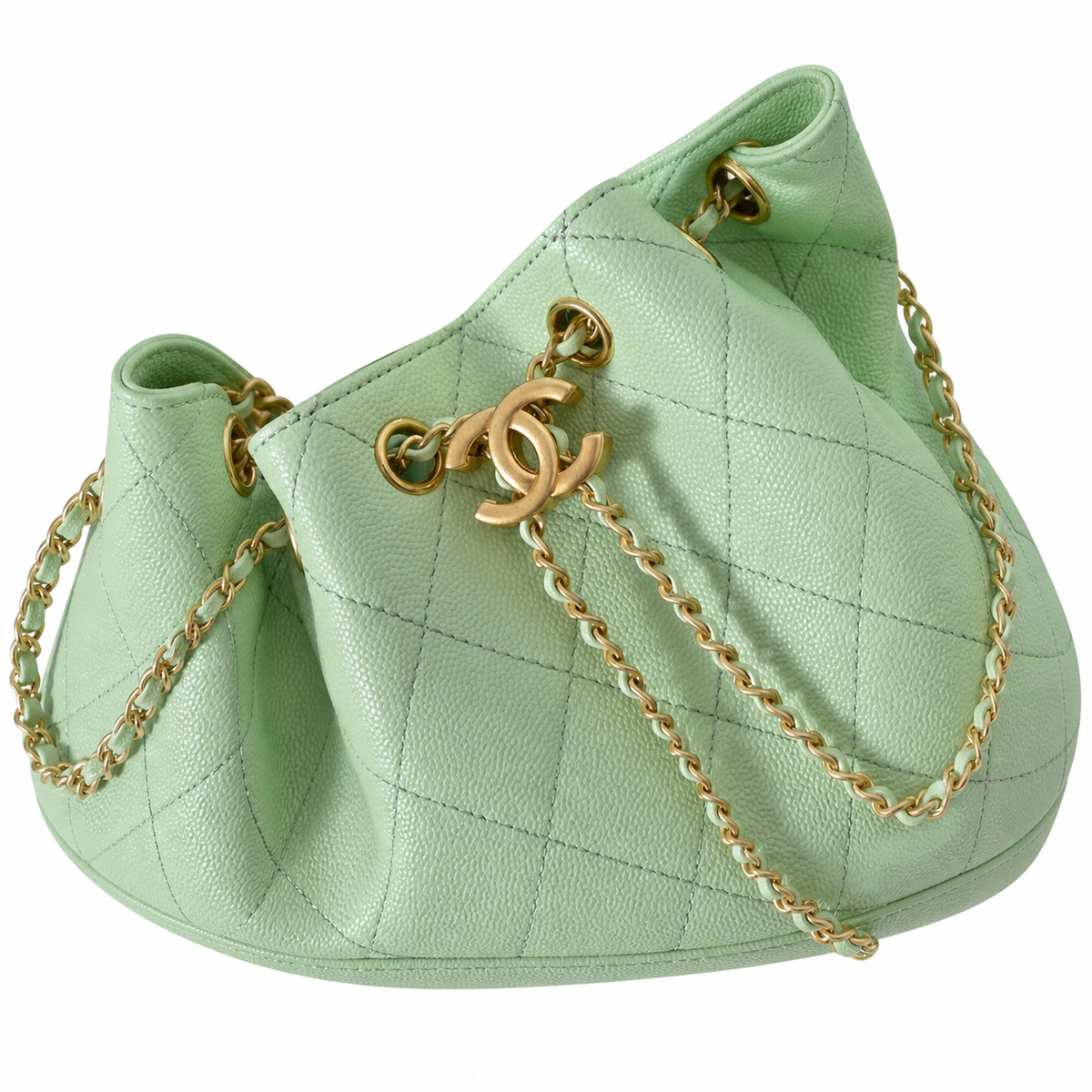 Chanel Mini Quilted Caviar Leather Backpack Mint Green Gold Hardware