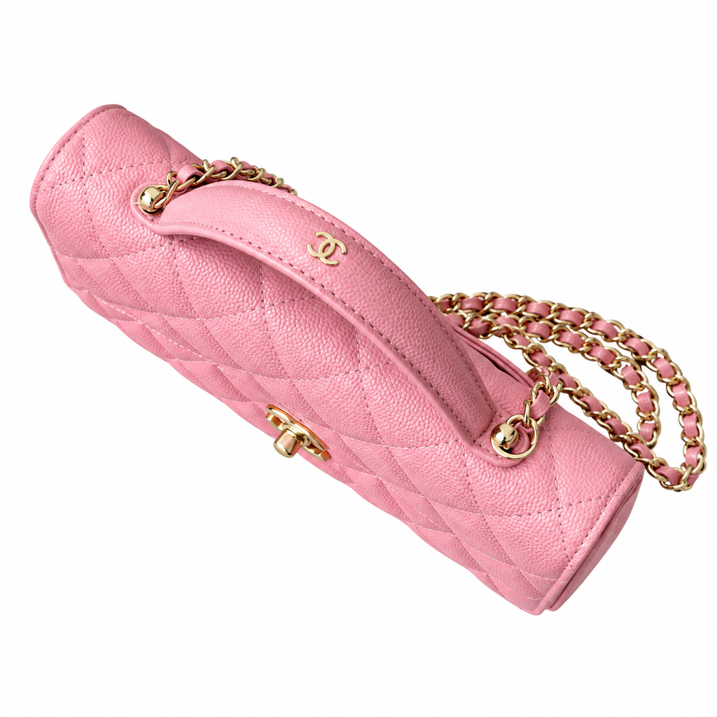 Chanel Mini Flap Bag with Top Handle Pink Caviar Leather Rose Gold Hardware 18.5cm