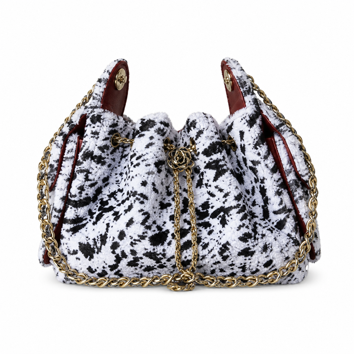 Chanel Black White Dalmatian Faux Fur Quilted Flap Bag Gold Chain