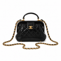 Chanel Mini Top Handle Box Bag | CC Turn-Lock Gold Chain Black — 9x13cm