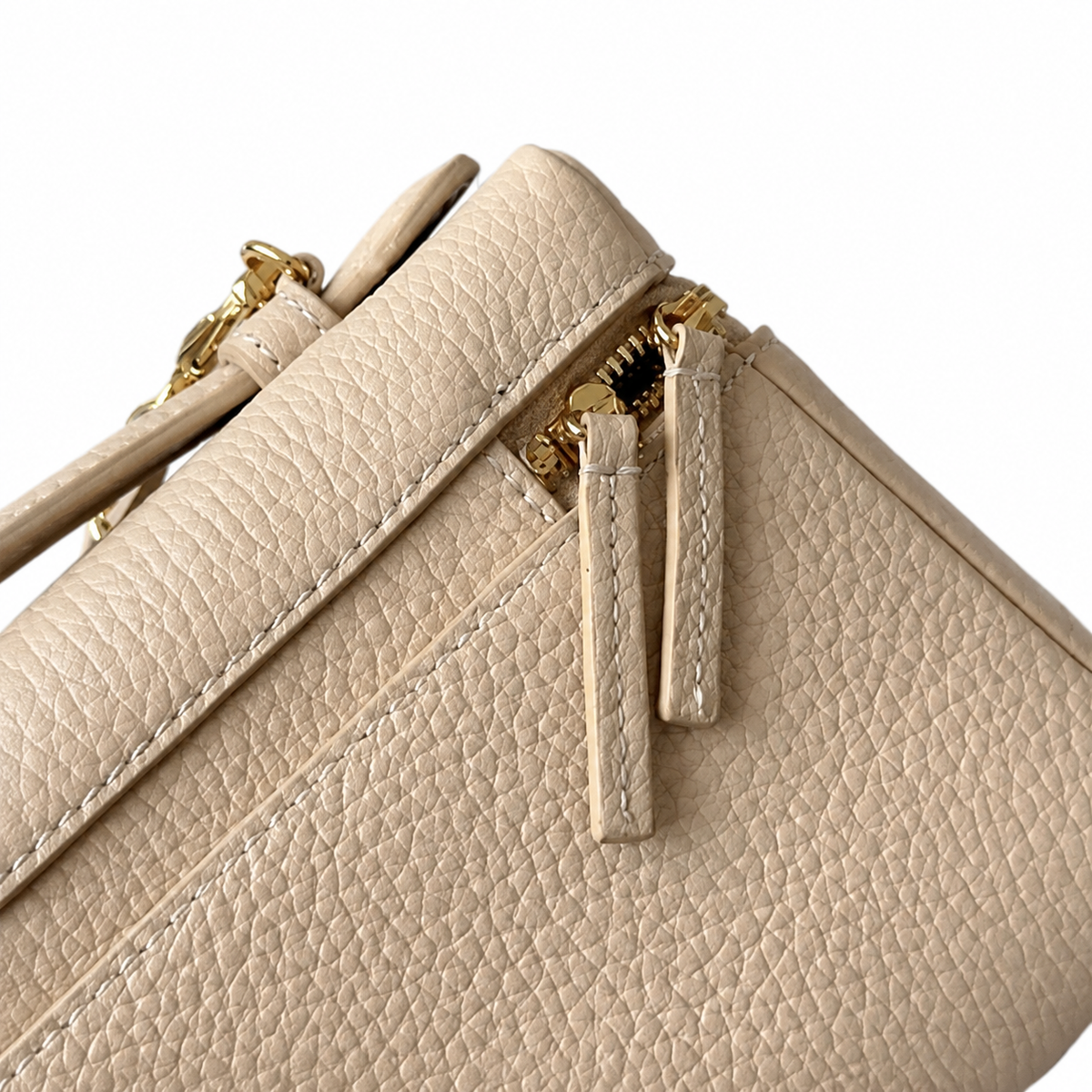 Chanel Cream Pebbled Leather Mini Top Handle Crossbody Bag Gold Chain