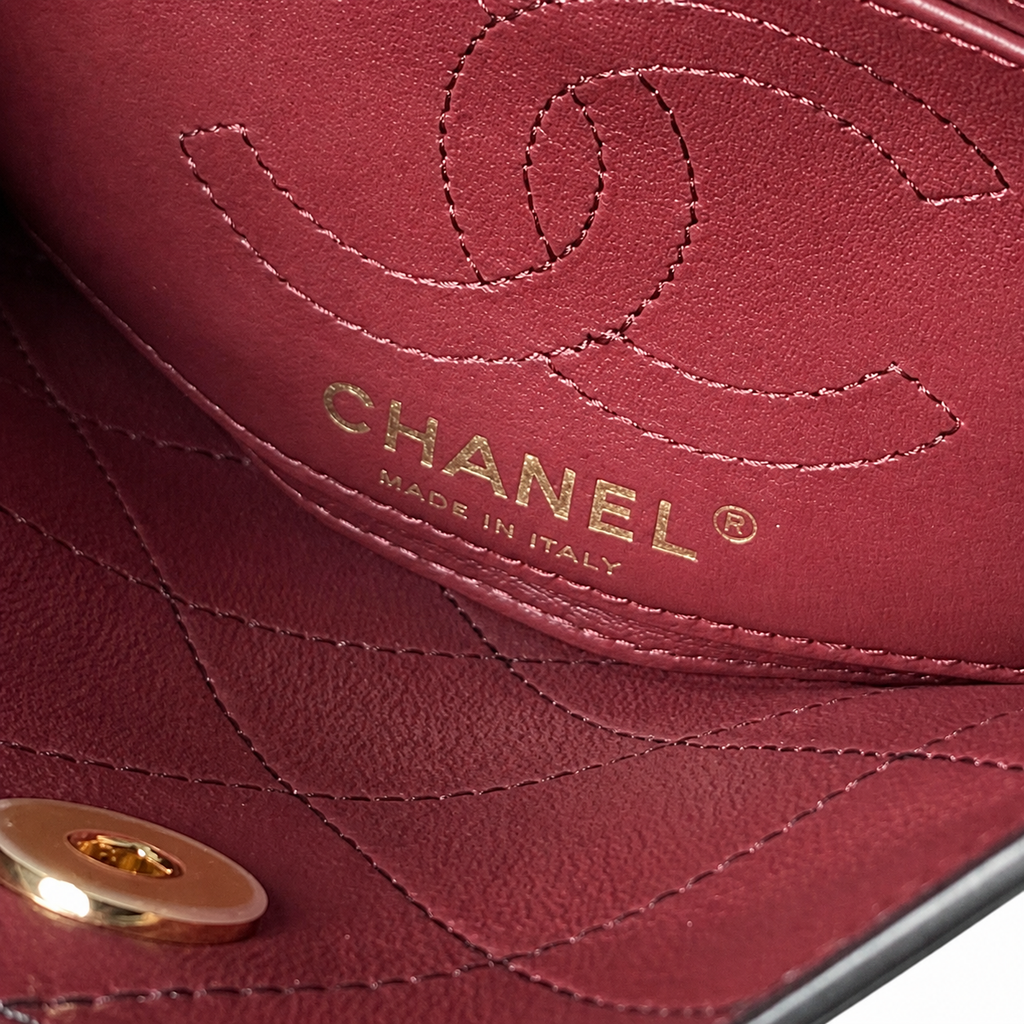 Chanel Top Handle Crossbody Bag | Black Quilted Lambskin Camellia Clasp Gold Chain | 23cm
