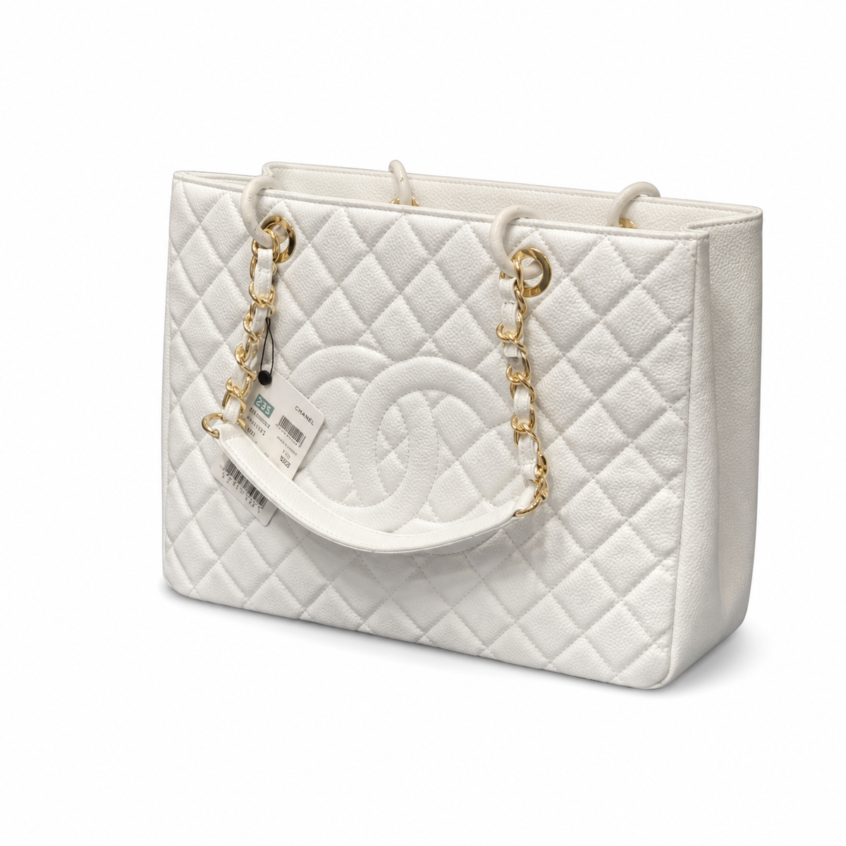 CHANEL Grand Shopping Tote (GST) – White Caviar Leather Gold Hardware Shoulder Bag 35×25×13cm