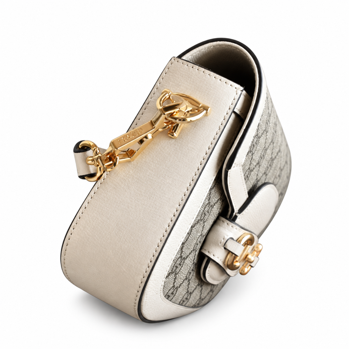 Gucci Horsebit 1955 Mini Bag in GG Supreme Canvas with White Leather Trim
