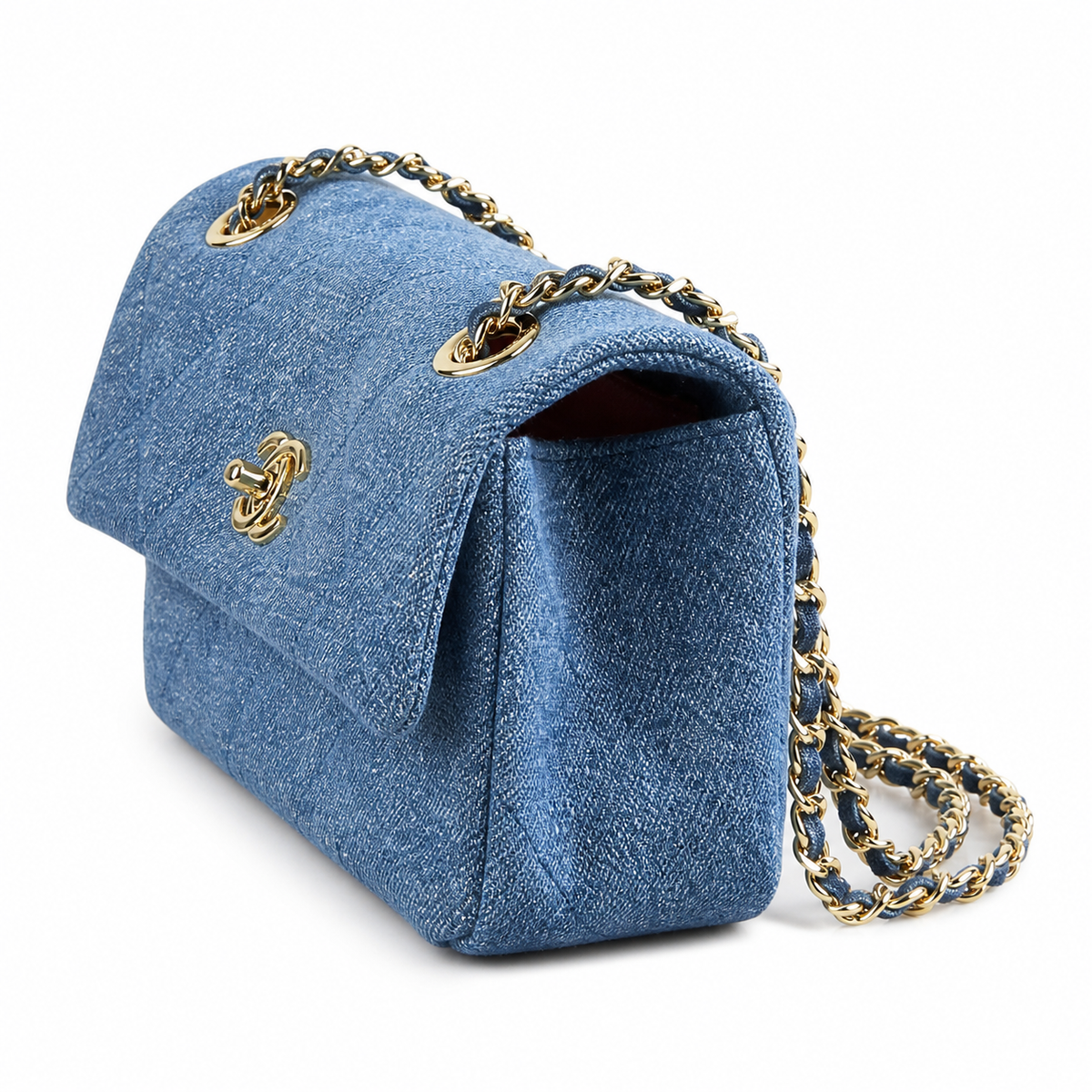 CHANEL Blue Denim Quilted Classic Flap Bag Dual CC Gold Chain
