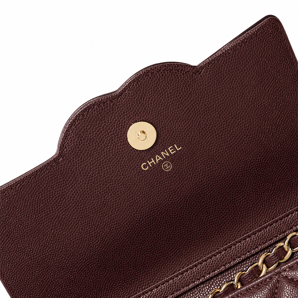Chanel CC Filigree Wallet on Chain WOC Burgundy Quilted Caviar Leather Gold Chain Crossbody 19cm