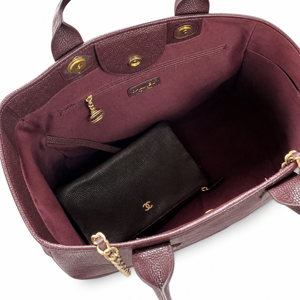 CHANEL Deauville Shopping Tote – Burgundy Caviar Leather Gold Hardware with Detachable CC Pouch 30×50×21cm