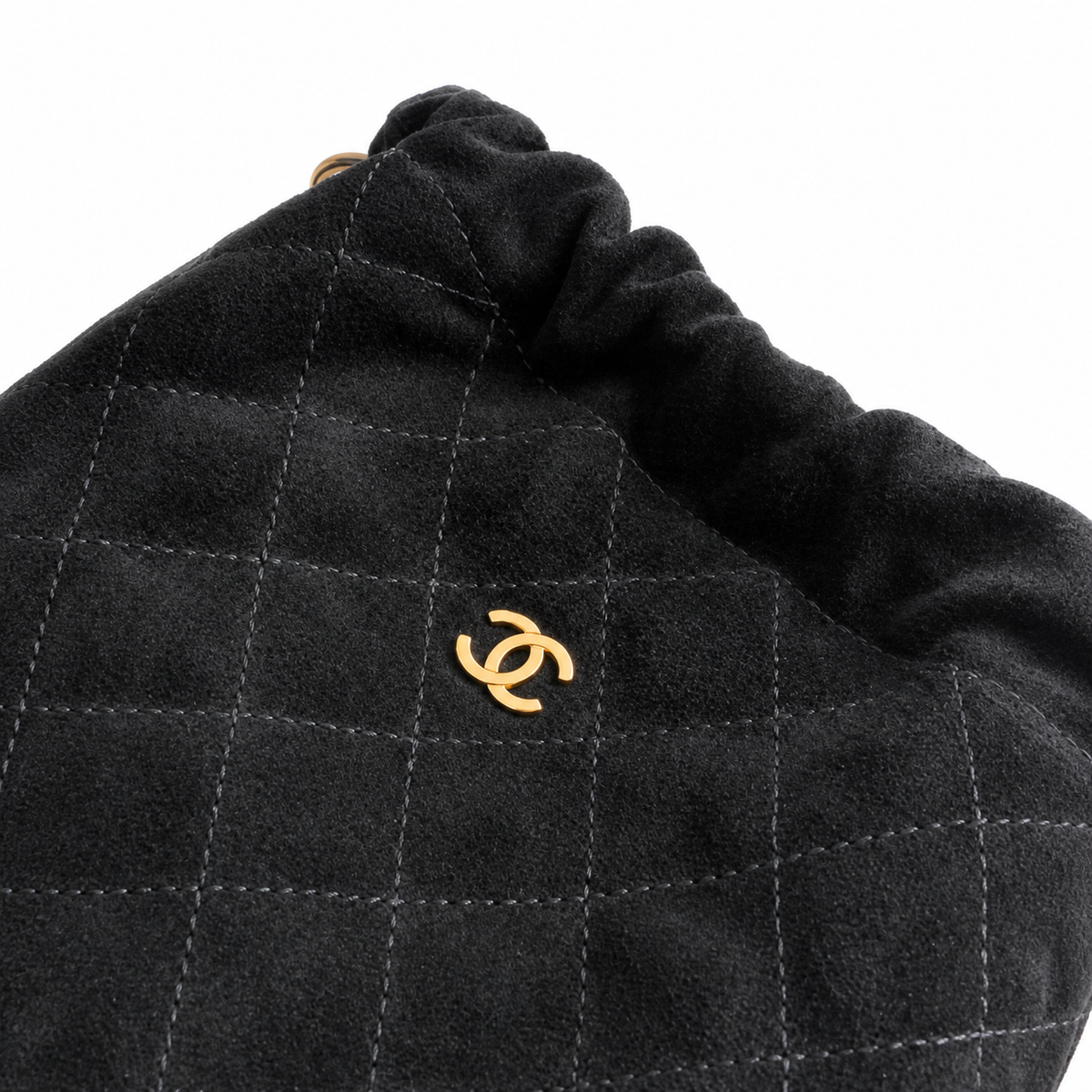 CHANEL Black Quilted Suede Mini Backpack Gold Ring CC Snap Closure
