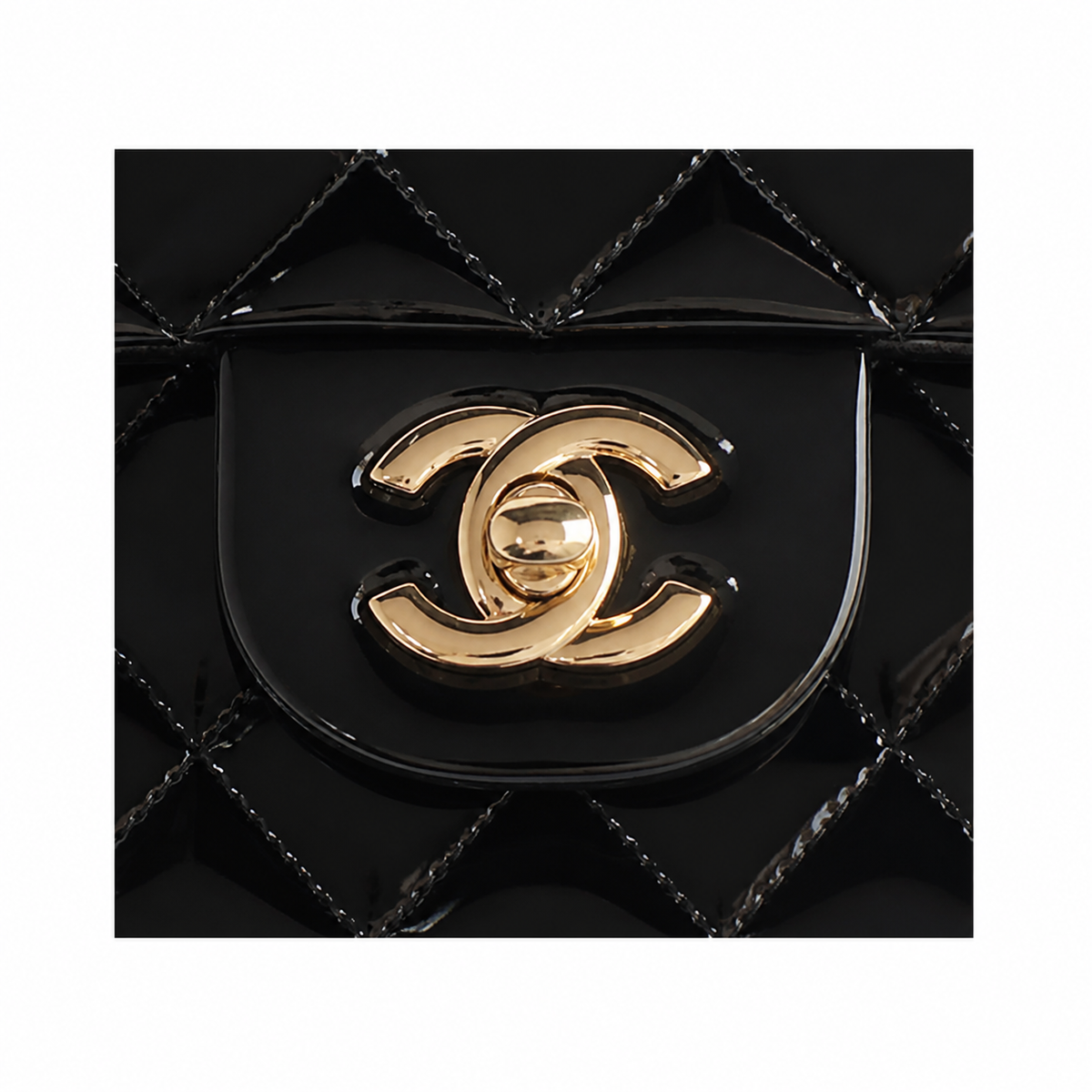 Chanel Black Patent Leather Quilted Mini Flap Bag | Top Handle & Gold CC | 20cm