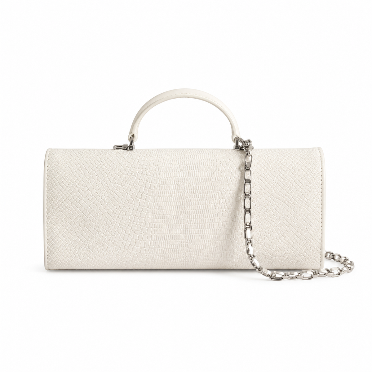 Chanel White Textured Leather Elongated Flap Crossbody Bag | Silver CC Lock | 9.5×25×5cm
