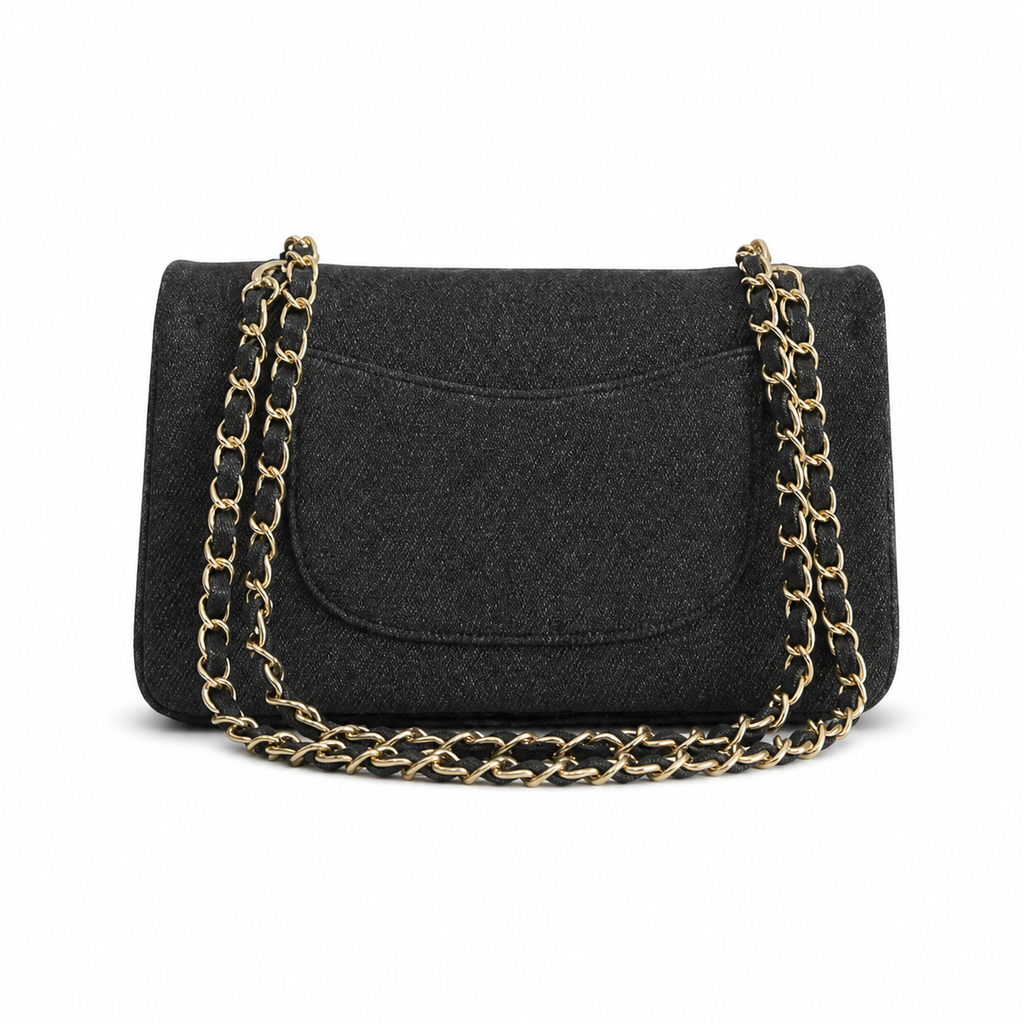 CHANEL Black Denim Sequin Crystal Floral Embroidered Flap Bag