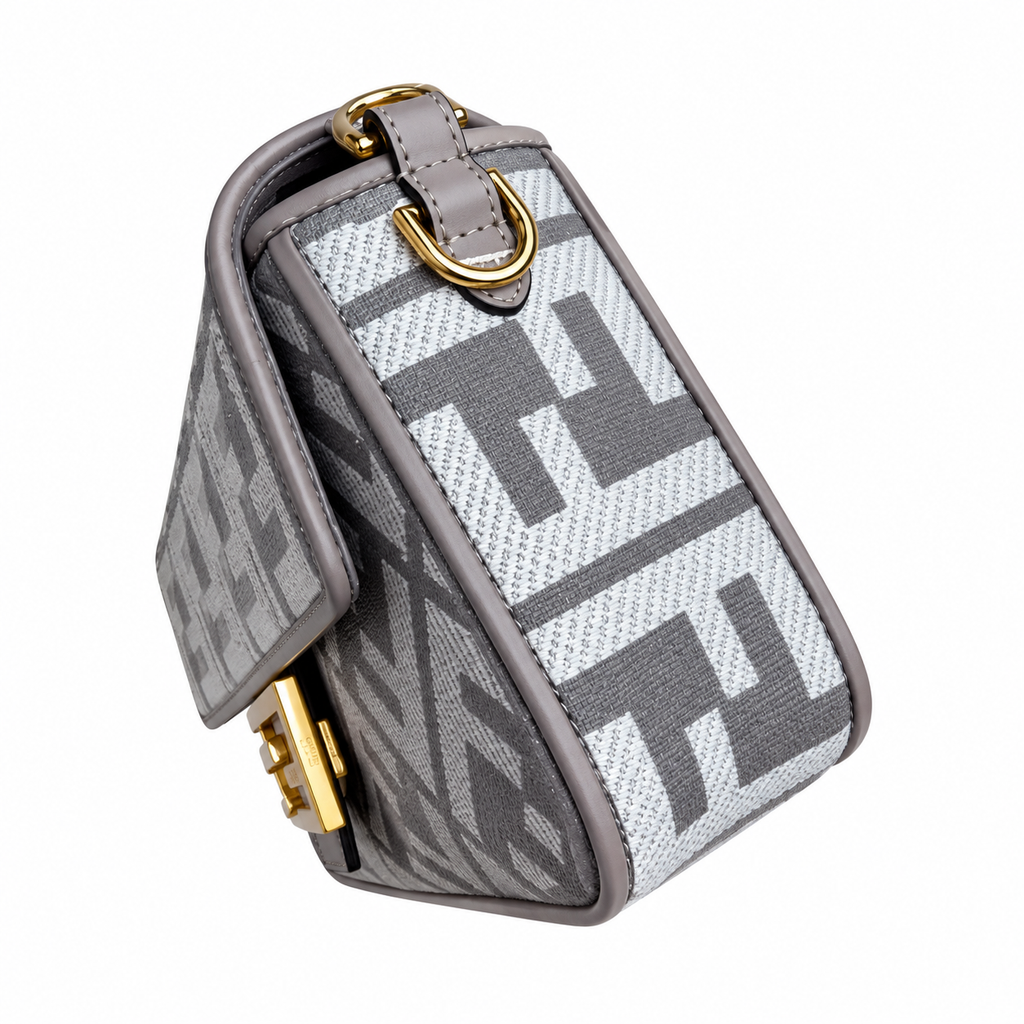 Fendi FF Shoulder Bag – Jacquard Canvas & Leather Trim, Flap Closure, 26cm