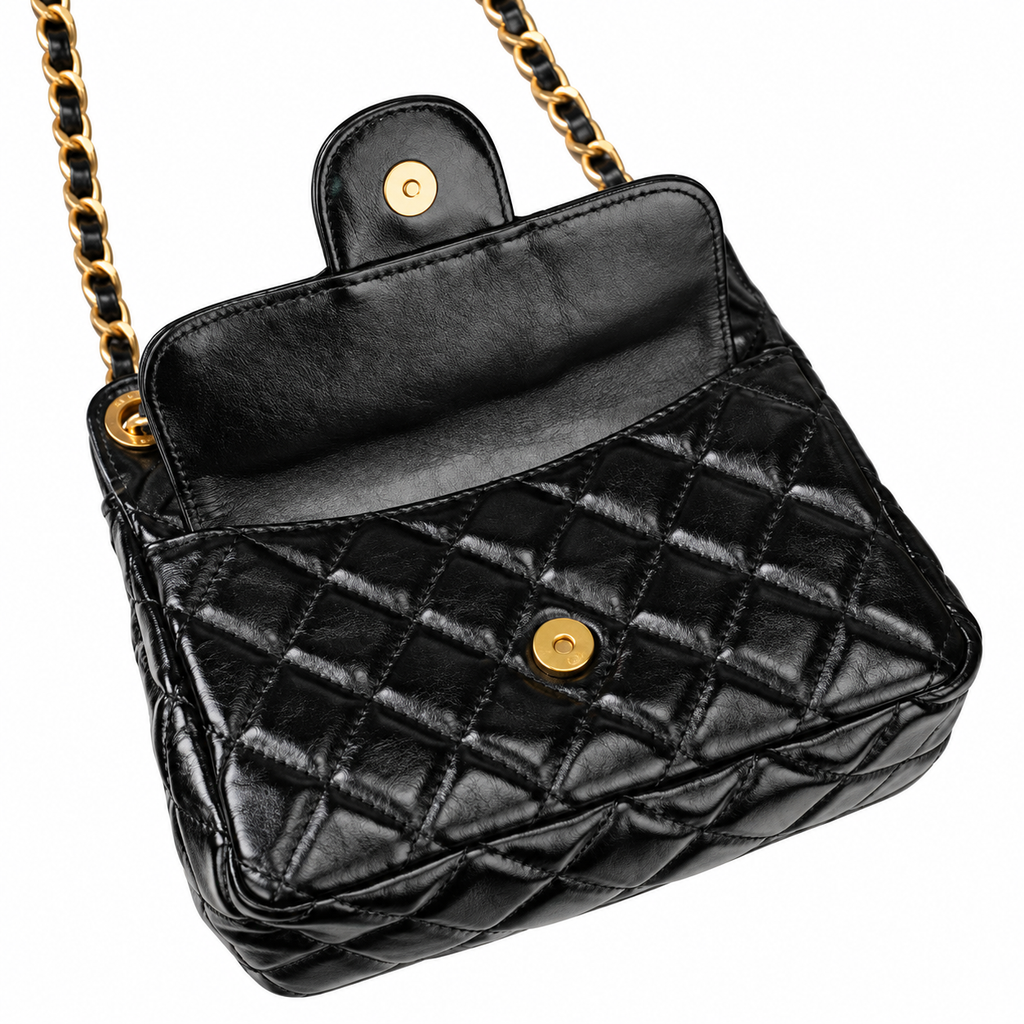 Chanel No.5 Charm Hobo Glazed Lambskin Black Gold 19cm