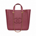 Chanel Large Shopping Tote Bag | Burgundy Calfskin Gold CC Logo & Chain Strap