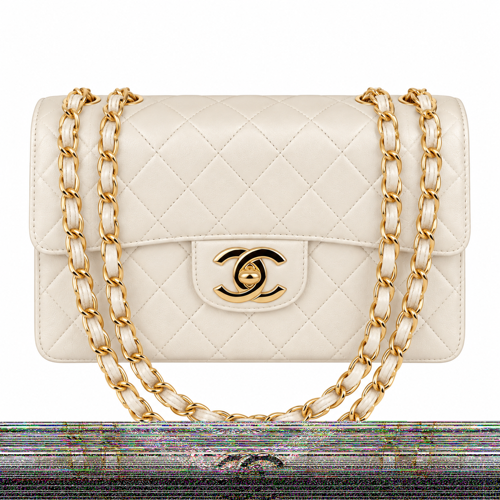 Chanel Classic Flap Bag | Ivory White Quilted Lambskin Gold CC Turn-Lock & Chain | Medium 30cm