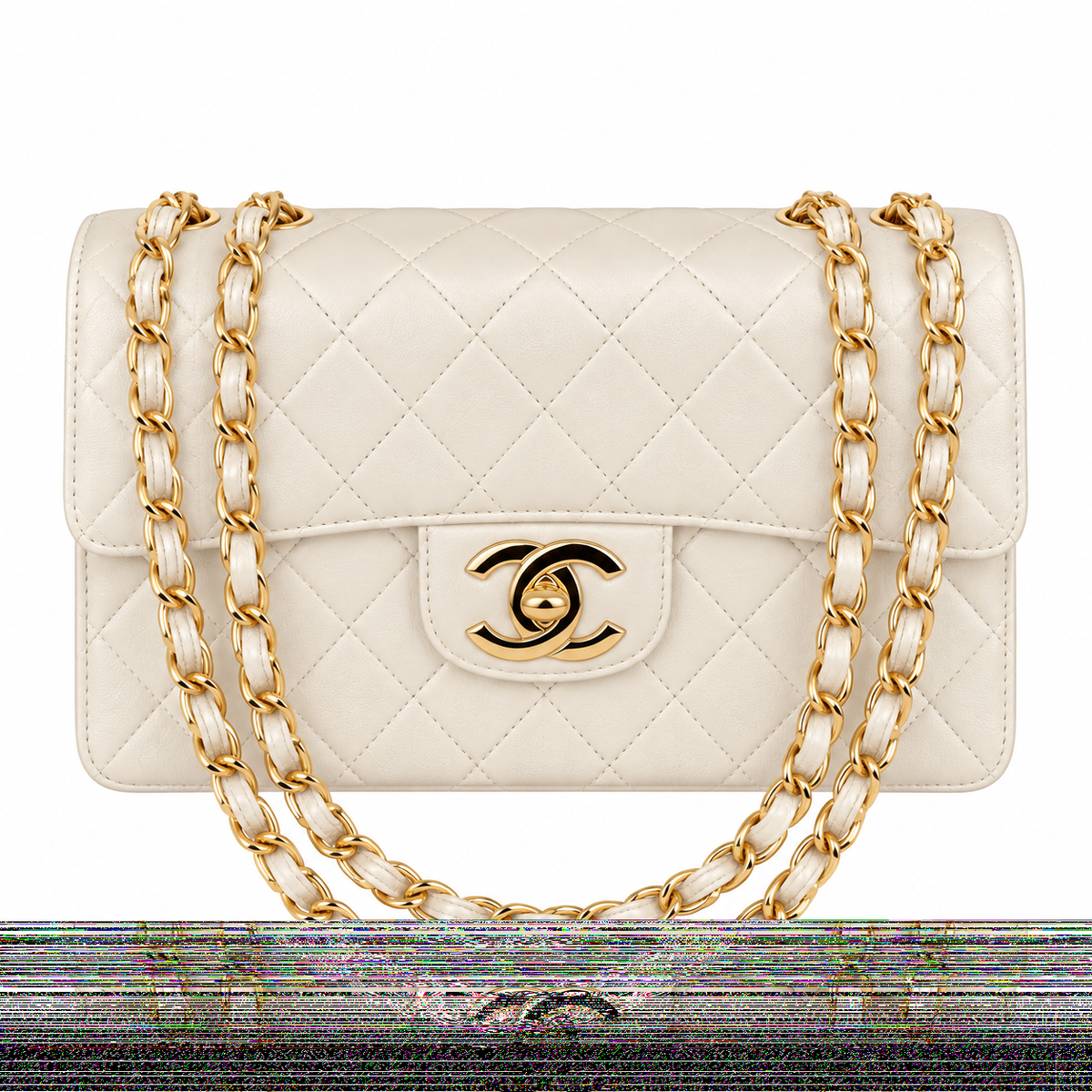 Chanel Classic Flap Bag | Ivory White Quilted Lambskin Gold CC Turn-Lock & Chain | Medium 30cm