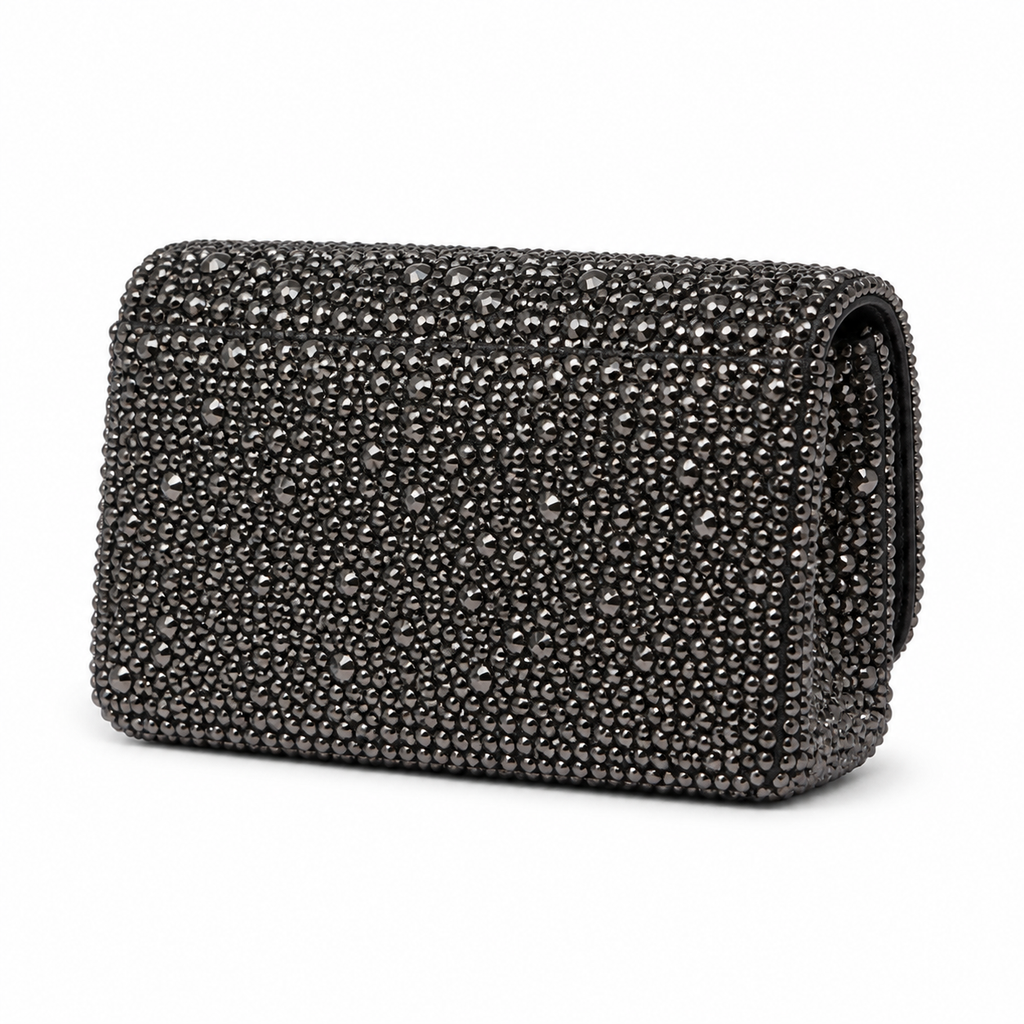 Chanel Gunmetal Crystal Embellished Classic Flap Bag Silver CC Chain