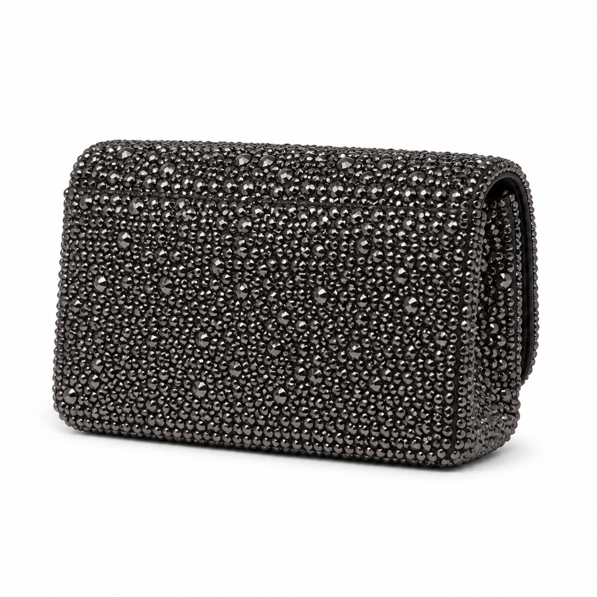 Chanel Gunmetal Crystal Embellished Classic Flap Bag Silver CC Chain