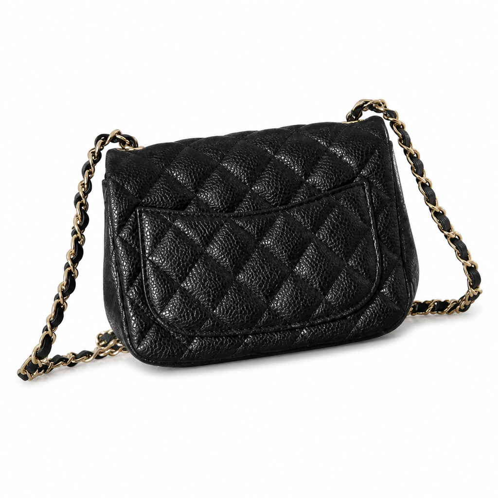 Chanel Vanity Case Black Quilted Caviar Leather Gold CC Hardware 13cm
