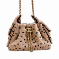 Chanel Beige Polka Dot Faux Fur Mini Backpack Gold CC Pearl Chain