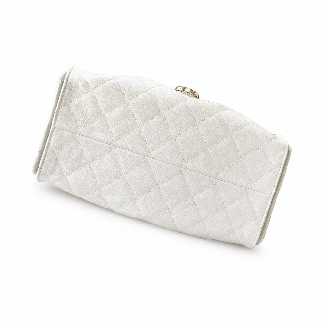 Chanel Quilted Leather Triangle Sling Backpack White Gold Hardware
