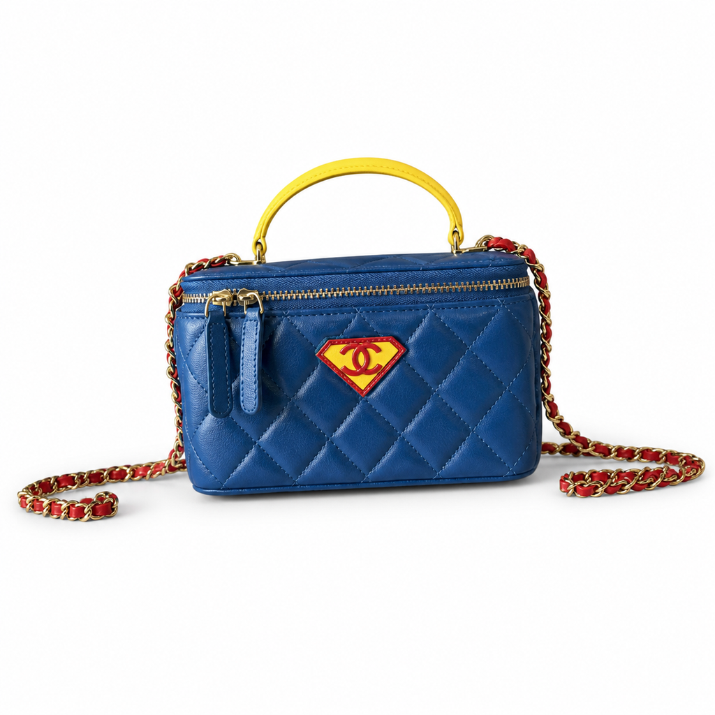 CHANEL Superman Edition Blue Quilted Lambskin Vanity Case Chain Bag