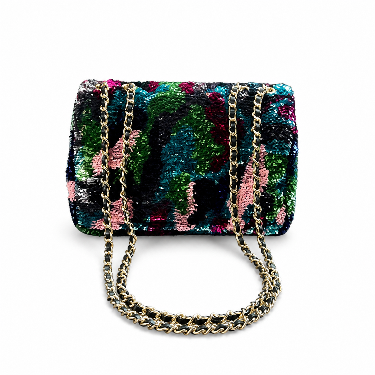 Chanel Sequin Flap Bag | Multicolor Fantasy Sequin Gold CC Hardware | 21cm