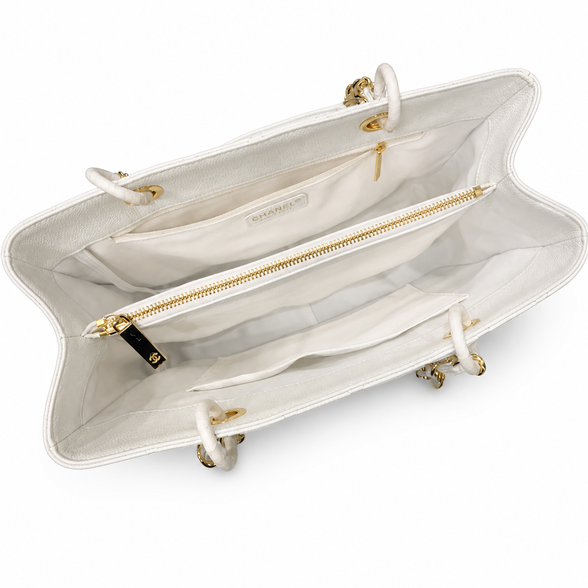 CHANEL Grand Shopping Tote (GST) – White Caviar Leather Gold Hardware Shoulder Bag 35×25×13cm