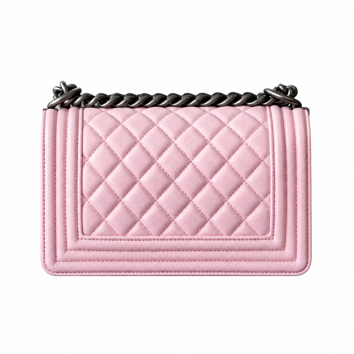 Chanel Boy Bag Small Light Pink Smooth Leather Ruthenium Silver Hardware Chunky Chain Crossbody 20cm