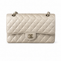 Chanel Ivory Lambskin Classic Medium Double Flap Bag | Silver CC Turn-Lock & Silver Chain