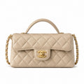 Chanel Classic Flap Bag – Beige Quilted Lambskin, Gold Hardware (12×22×6cm)