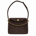 Chanel Quilted Suede Flap Shoulder Bag Brown 30×25×7cm