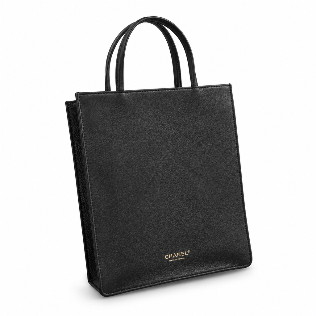Chanel Black Smooth Leather Large Shopper Tote | Dual Handles & Gold CC Chain