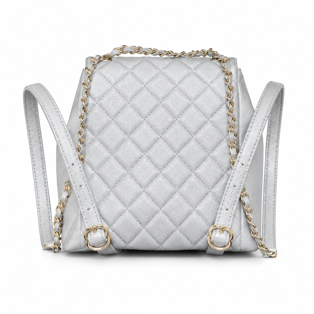 Chanel Duma Iridescent Caviar Backpack | CC Turn-Lock Gold Chain Silver — 20.5x20cm